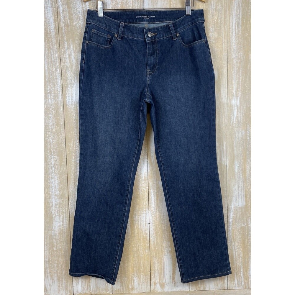 Chicos Size 1.5R (10) Straight Leg Jean Dark Wash Cotton Blend